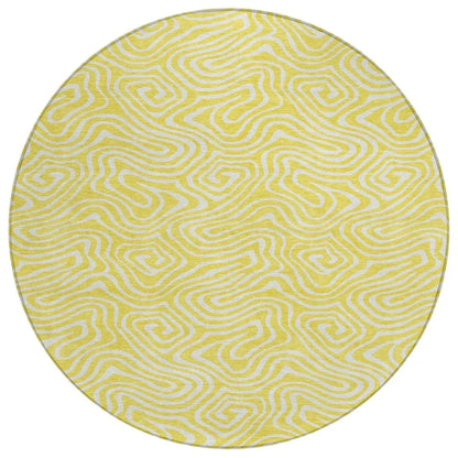 Raya Yellow Washable Indoor-Outdoor Rug-Outdoor Rugs-LOOMLAN Rugs-8' x 8'-LOOMLAN