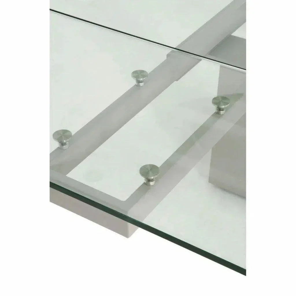 Rectangle Glass Top Extendable Dining Table-Dining Tables-Essentials For Living-LOOMLAN
