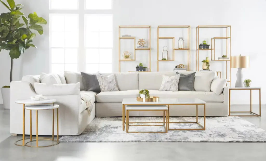 Rectangle White Nesting Marble Brushed Gold - LOOMLAN - Essentials For Living - Coffee Tables