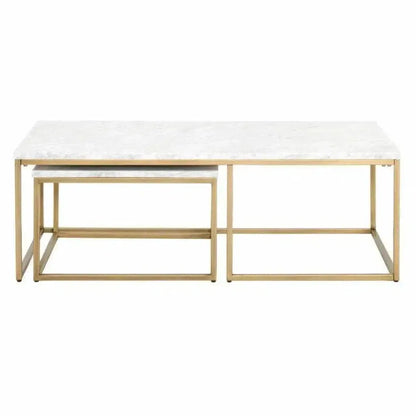 Rectangle White Nesting Marble Brushed Gold - LOOMLAN - Essentials For Living - Coffee Tables