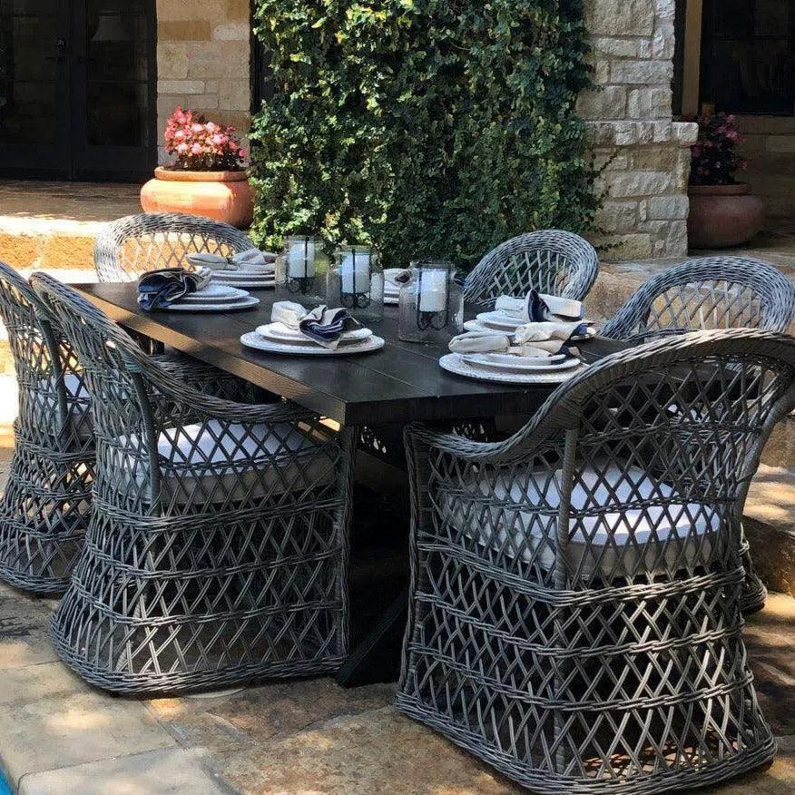 Rectangular 7PC Outdoor Dining Set Wicker Armchairs-Outdoor Dining Sets-LOOMLAN-LOOMLAN