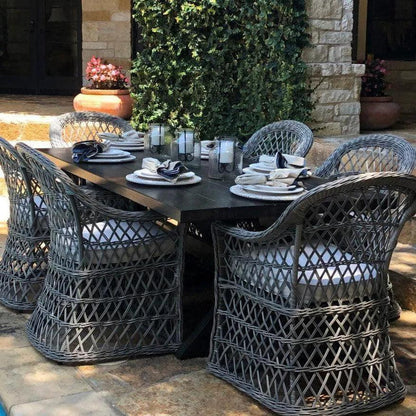 Rectangular 7PC Outdoor Dining Set Wicker Armchairs-Outdoor Dining Sets-LOOMLAN-LOOMLAN