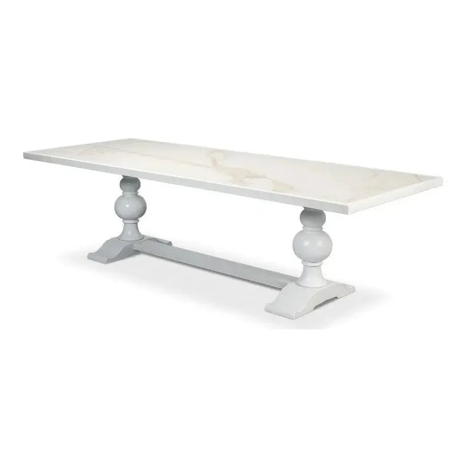 Rectangular Trestle Dining Table Seats 8 Cortina White-Dining Tables-Sarreid-LOOMLAN