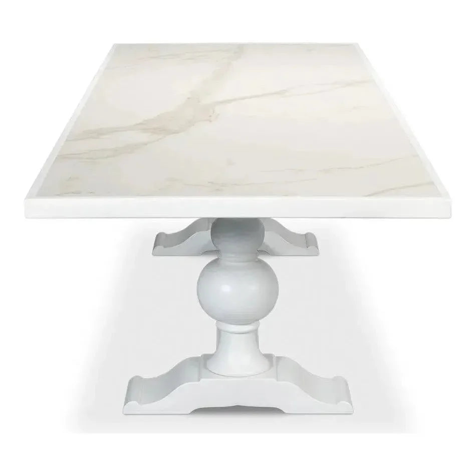 Rectangular Trestle Dining Table Seats 8 Cortina White-Dining Tables-Sarreid-LOOMLAN