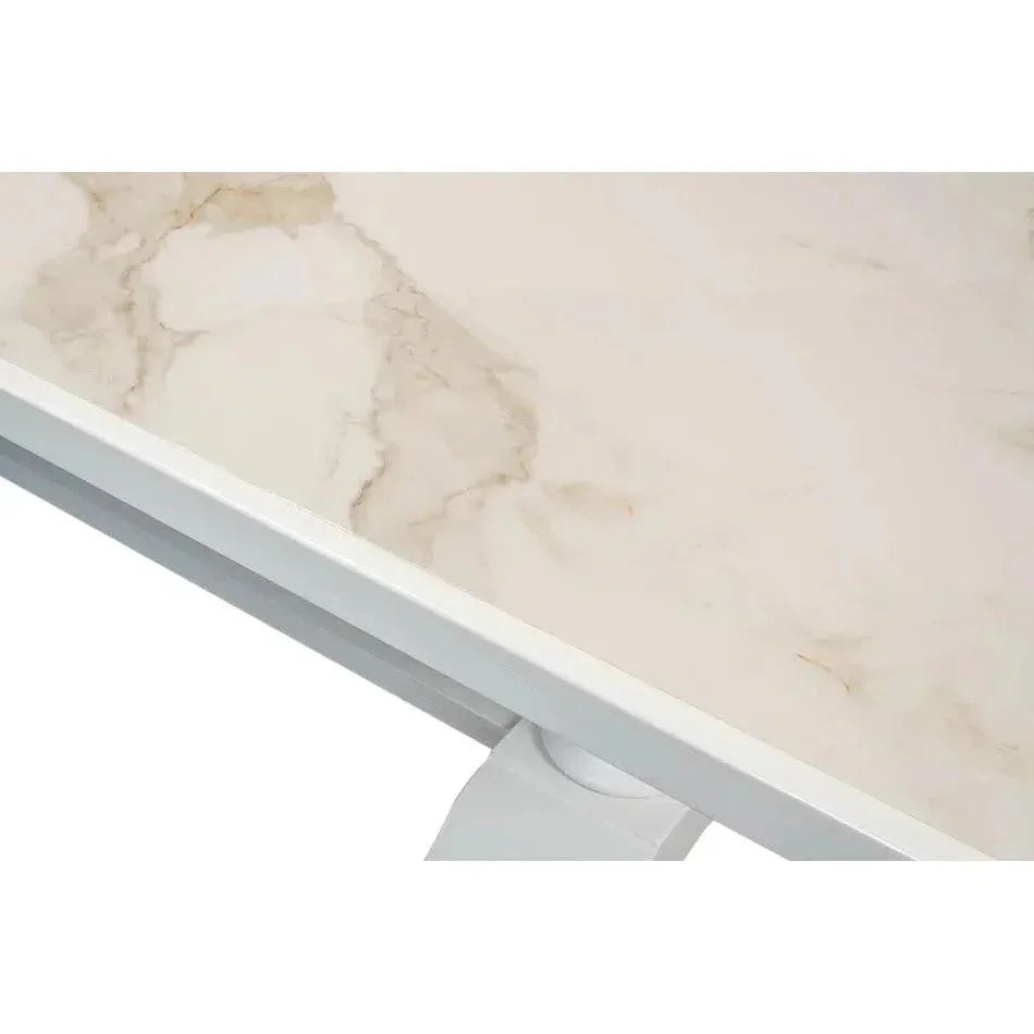 Rectangular Trestle Dining Table Seats 8 Cortina White-Dining Tables-Sarreid-LOOMLAN