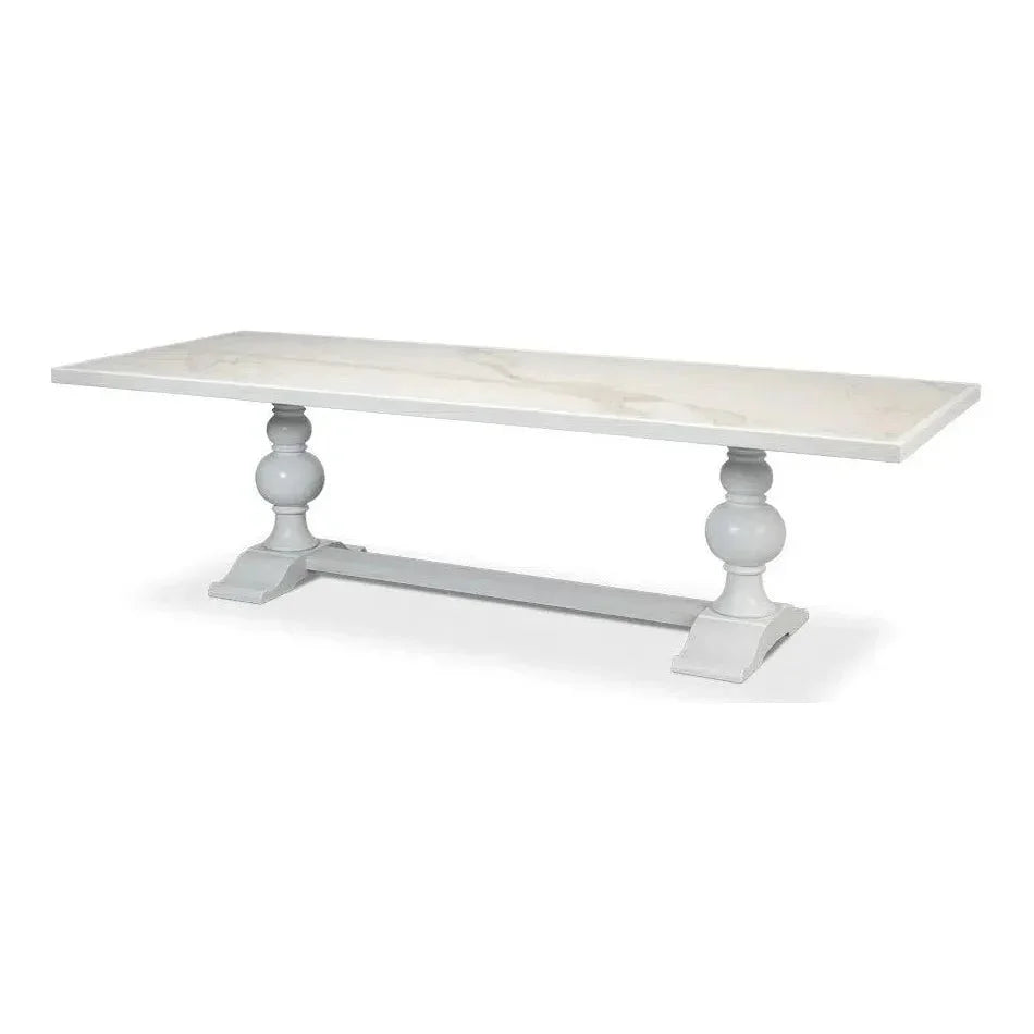 Rectangular Trestle Dining Table Seats 8 Cortina White-Dining Tables-Sarreid-LOOMLAN