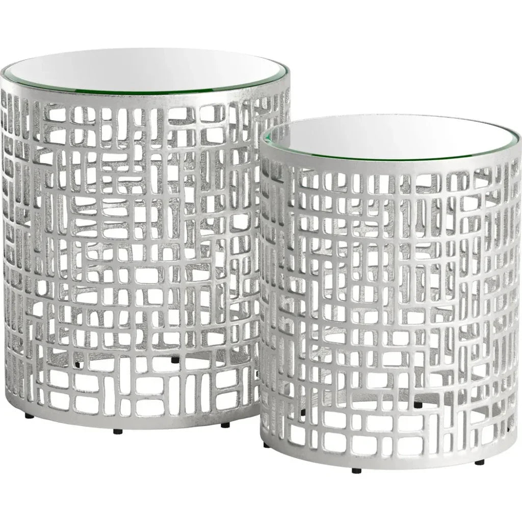 Reden Glass & Aluminum Round Side Table Set (2 - Piece) - LOOMLAN - Zuo Modern - Side Tables