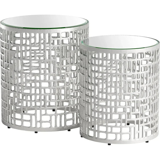 Reden Glass & Aluminum Round Side Table Set (2 - Piece) - LOOMLAN - Zuo Modern - Side Tables