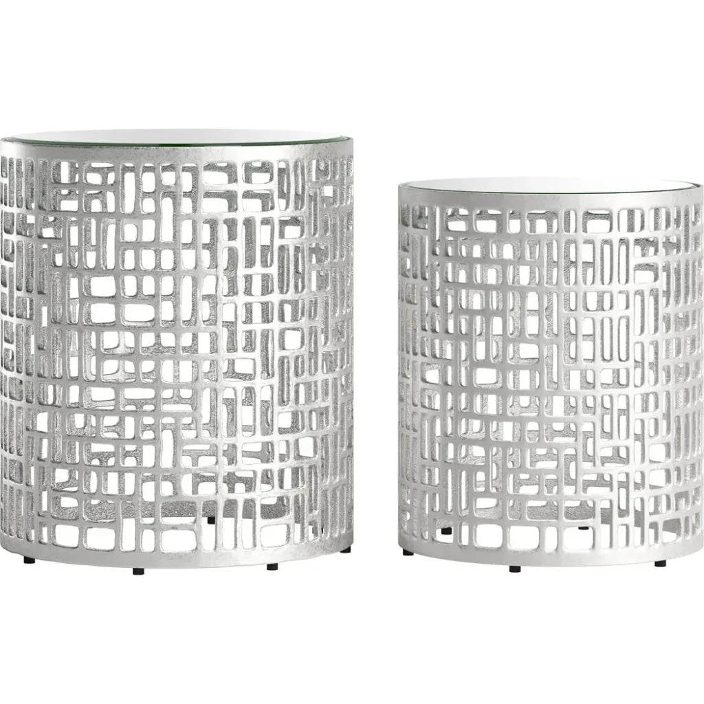 Reden Glass & Aluminum Round Side Table Set (2 - Piece) - LOOMLAN - Zuo Modern - Side Tables