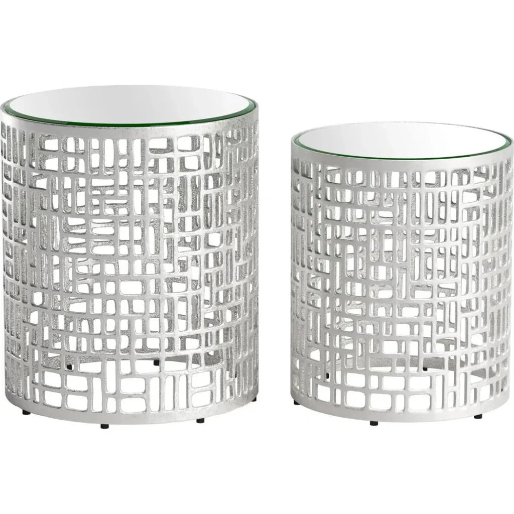 Reden Glass & Aluminum Round Side Table Set (2 - Piece) - LOOMLAN - Zuo Modern - Side Tables