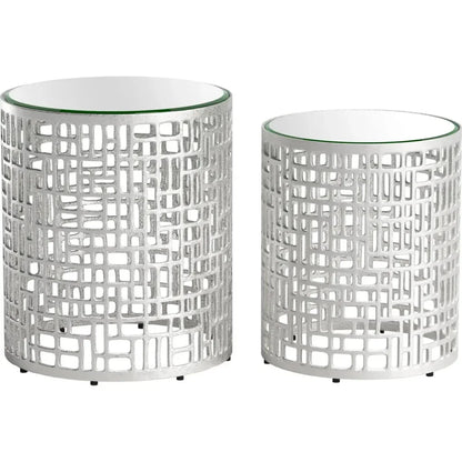 Reden Glass & Aluminum Round Side Table Set (2 - Piece) - LOOMLAN - Zuo Modern - Side Tables