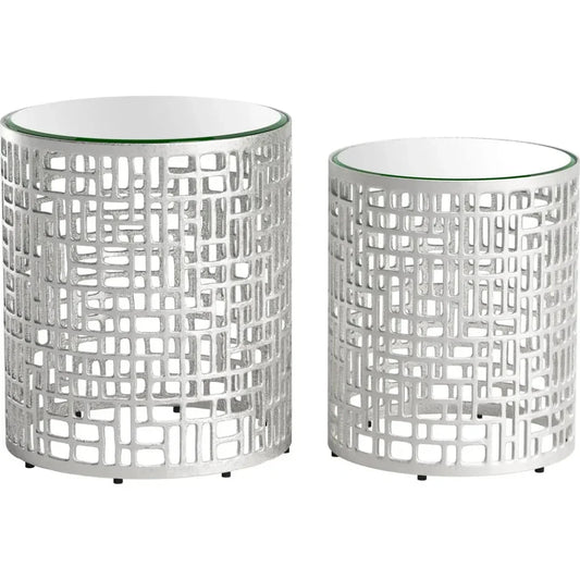 Reden Glass & Aluminum Round Side Table Set (2 - Piece) - LOOMLAN - Zuo Modern - Side Tables