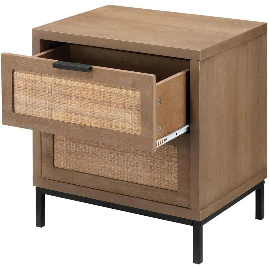 Reed Rattan 2 Drawer Mid Century Side Table - LOOMLAN - Jamie Young - Side Tables