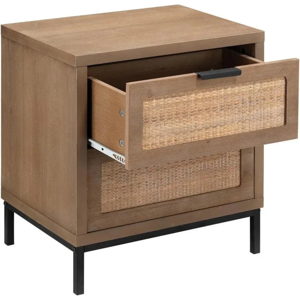 Reed Rattan 2 Drawer Mid Century Side Table - LOOMLAN - Jamie Young - Side Tables