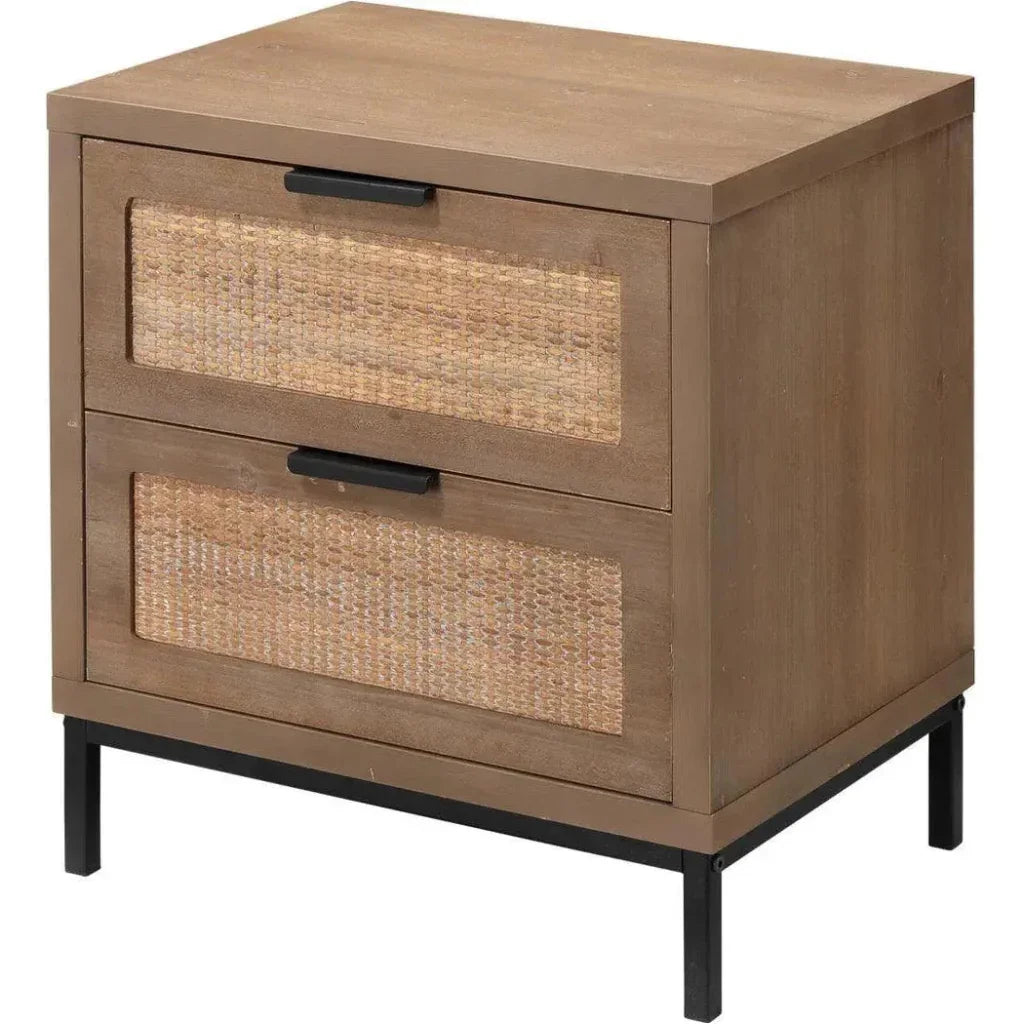 Reed Rattan 2 Drawer Mid Century Side Table - LOOMLAN - Jamie Young - Side Tables
