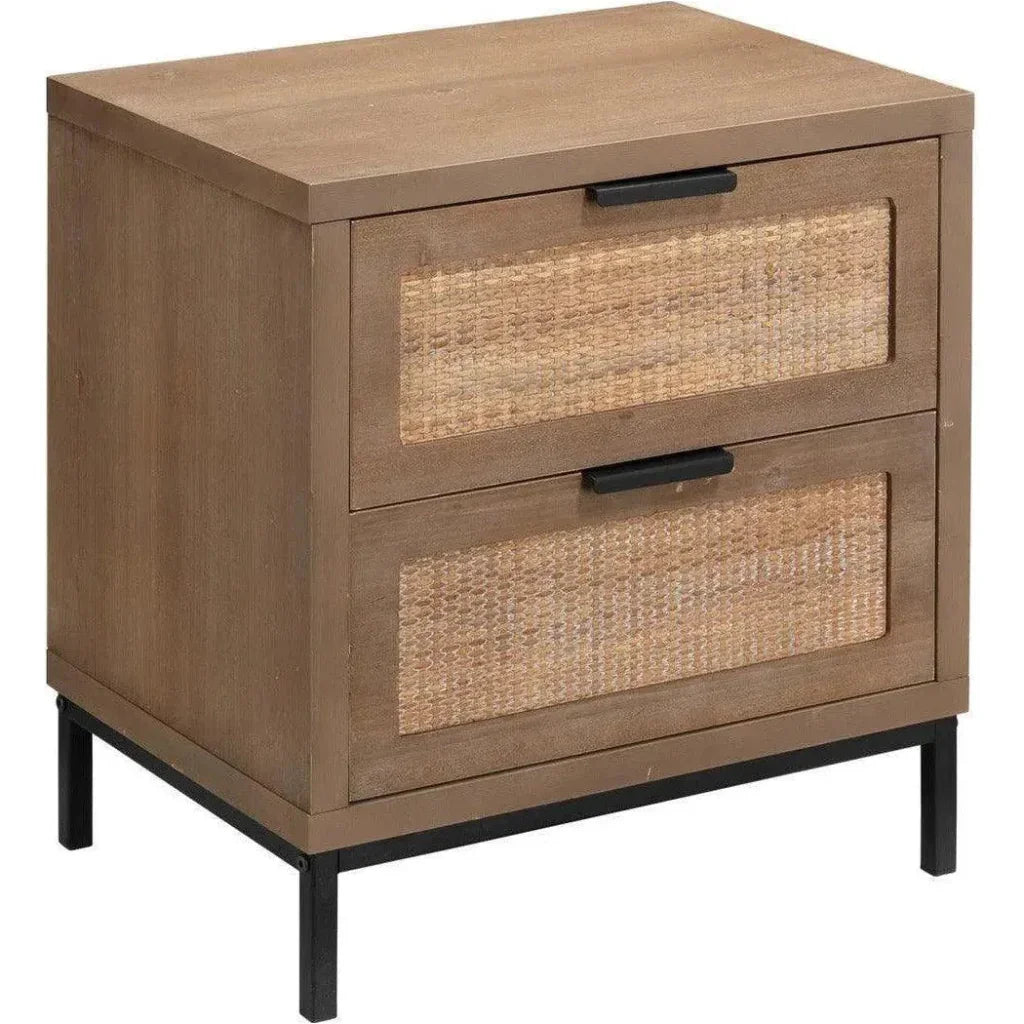 Reed Rattan 2 Drawer Mid Century Side Table - LOOMLAN - Jamie Young - Side Tables