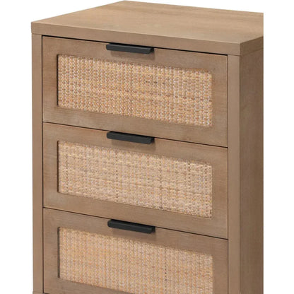 Reed Rattan 3 Drawer Mid Century Side Table - LOOMLAN - Jamie Young - Side Tables