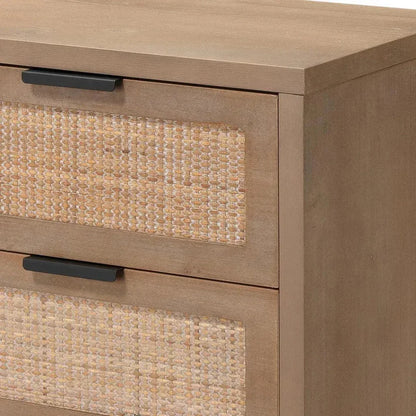 Reed Rattan 3 Drawer Mid Century Side Table - LOOMLAN - Jamie Young - Side Tables