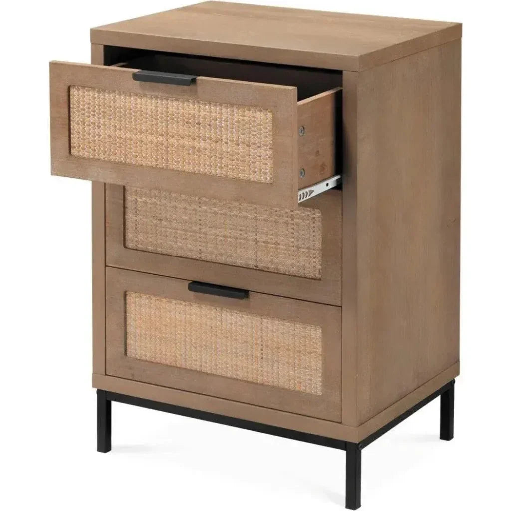 Reed Rattan 3 Drawer Mid Century Side Table - LOOMLAN - Jamie Young - Side Tables