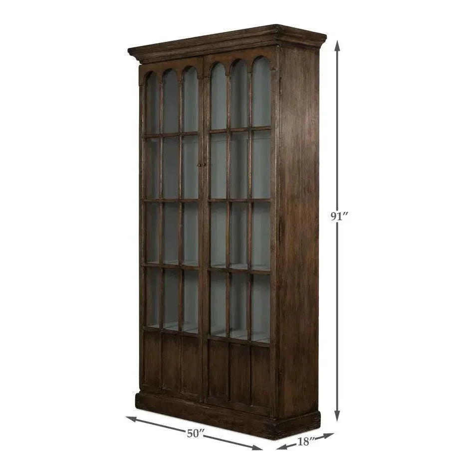 Refined Arches Tall Curio Bookcase Glass Doors - LOOMLAN - Sarreid - Bookcases