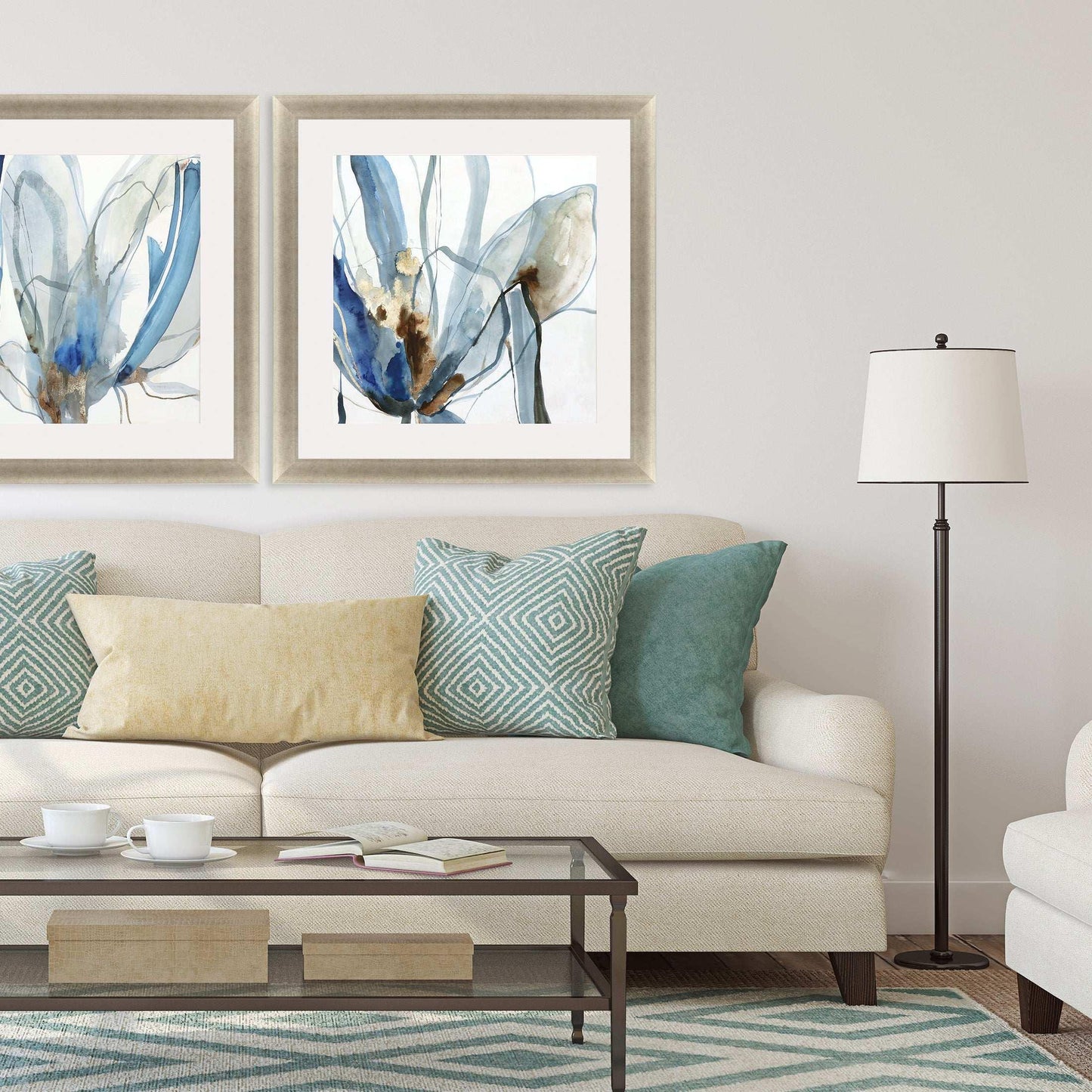 Refined Hand Assembled Blue Framed Wall Art