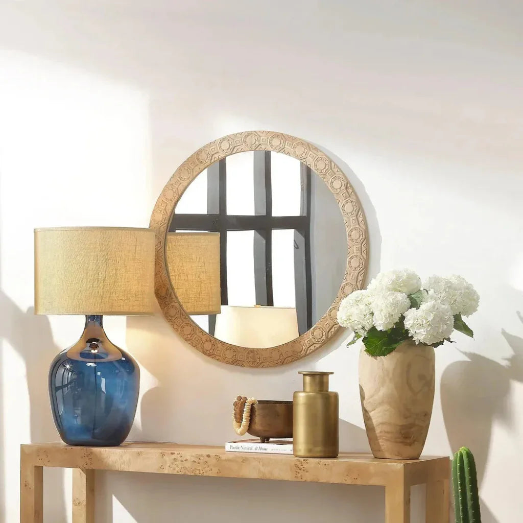 Relief Carved Round Mirror - LOOMLAN - Jamie Young - Wall Mirrors