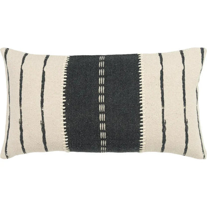 Remi Stripe Gray Lumbar Pillow With Insert - LOOMLAN - LOOMLAN - Throw Pillows