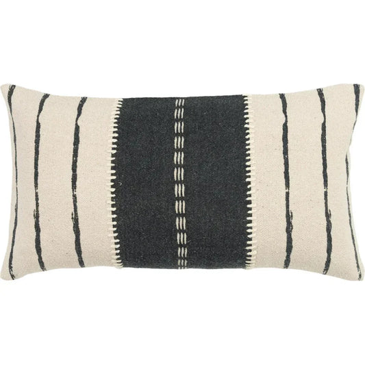 Remi Stripe Gray Lumbar Pillow With Insert - LOOMLAN - LOOMLAN - Throw Pillows