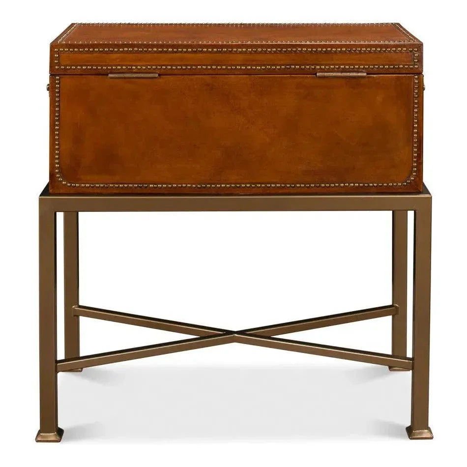 Remington Leather Box On Stand - LOOMLAN - Sarreid - Side Tables