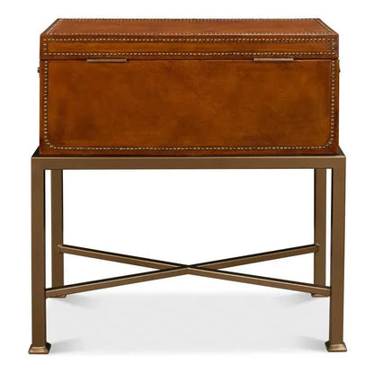 Remington Leather Box On Stand - LOOMLAN - Sarreid - Side Tables