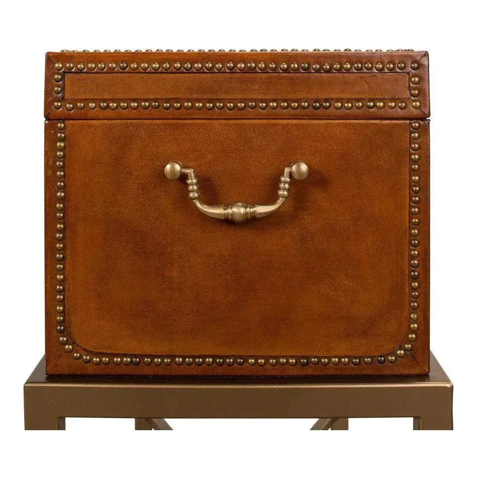 Remington Leather Box On Stand - LOOMLAN - Sarreid - Side Tables