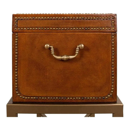 Remington Leather Box On Stand - LOOMLAN - Sarreid - Side Tables