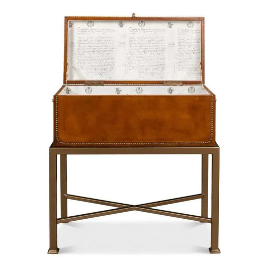 Remington Leather Box On Stand - LOOMLAN - Sarreid - Side Tables