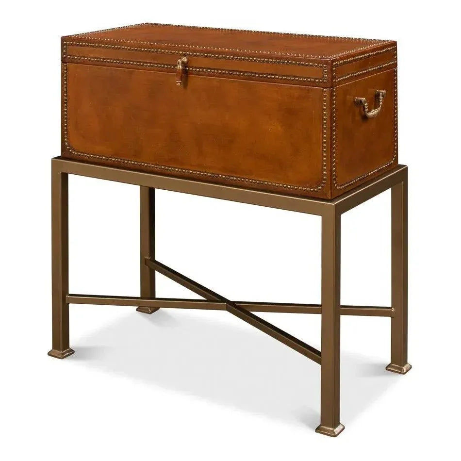 Remington Leather Box On Stand - LOOMLAN - Sarreid - Side Tables
