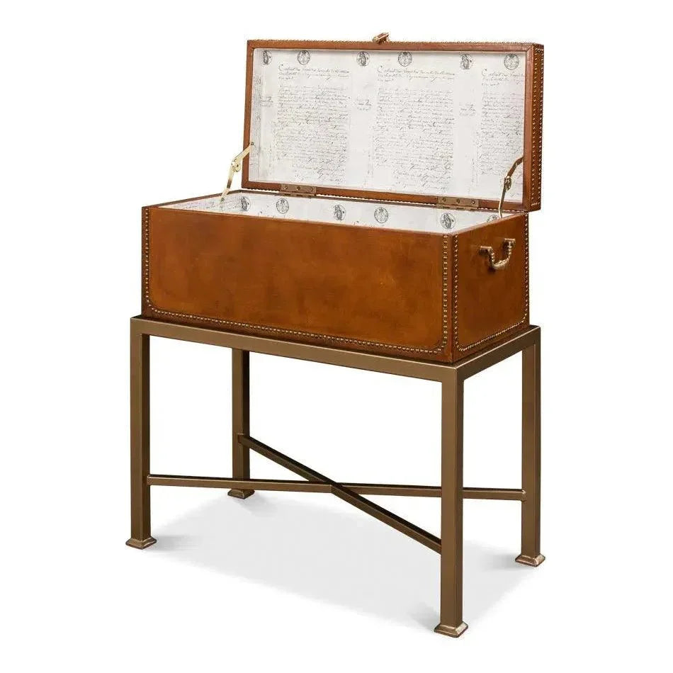 Remington Leather Box On Stand - LOOMLAN - Sarreid - Side Tables