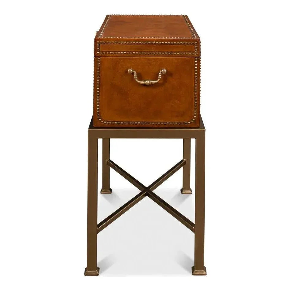 Remington Leather Box On Stand - LOOMLAN - Sarreid - Side Tables