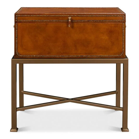 Remington Leather Box On Stand - LOOMLAN - Sarreid - Side Tables