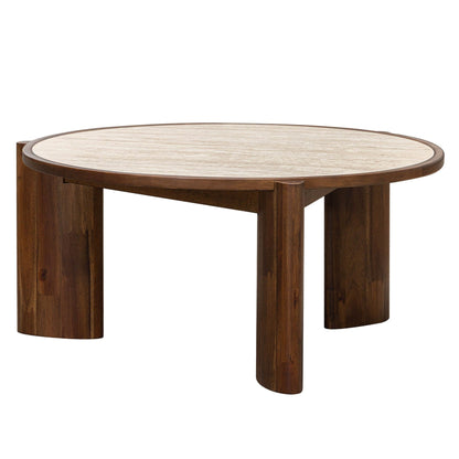 Remix Travertine Top Round Coffee Table