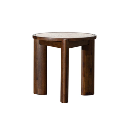 Remix Travertine Top Round Side Table