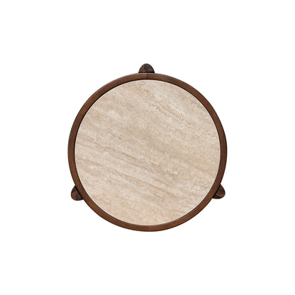 Remix Travertine Top Round Side Table