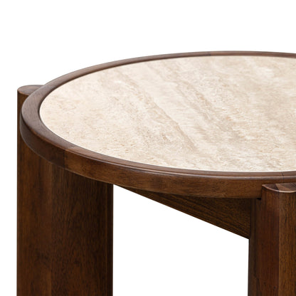 Remix Travertine Top Round Side Table