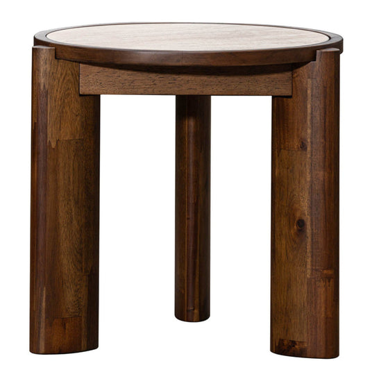 Remix Travertine Top Round Side Table