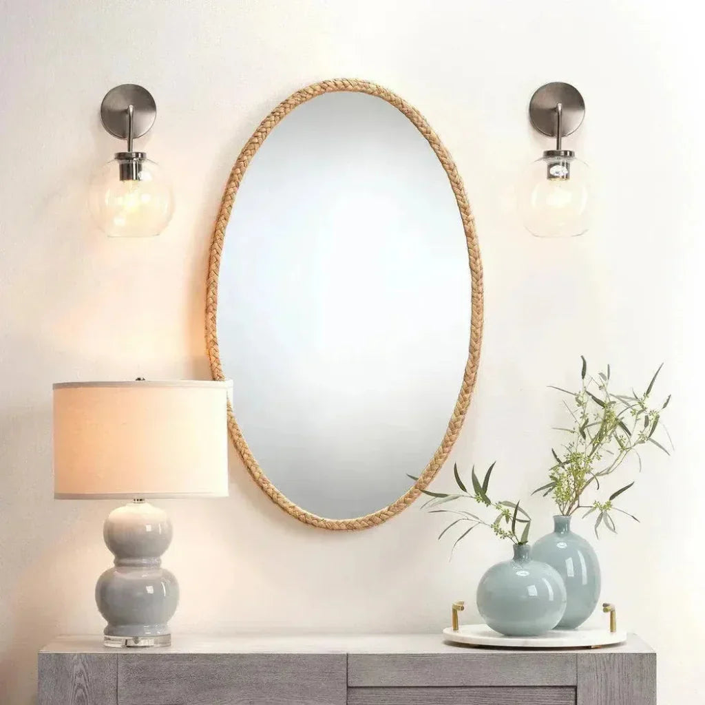 Reversible Corngrass Braided Oval Wall Mirror - LOOMLAN - Jamie Young - Wall Mirrors