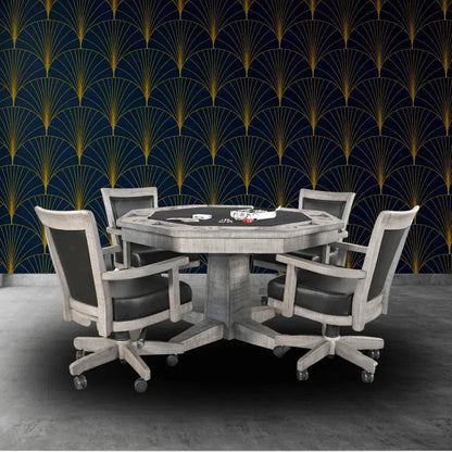 Reversible Poker Game Table Swivel Leather Chairs Set-Game Tables-Sunny D-LOOMLAN