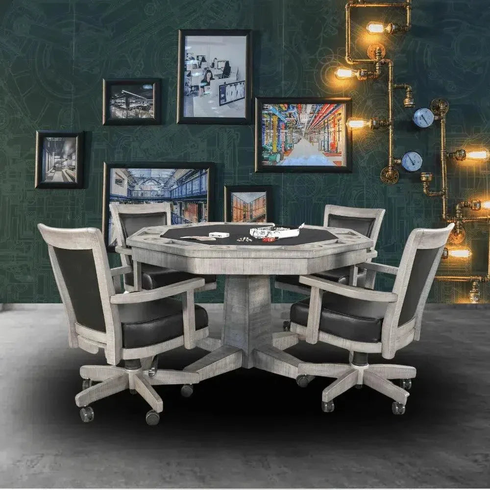 Reversible Poker Game Table Swivel Leather Chairs Set-Game Tables-Sunny D-LOOMLAN