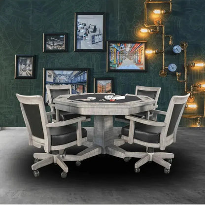 Reversible Poker Game Table Swivel Leather Chairs Set-Game Tables-Sunny D-LOOMLAN