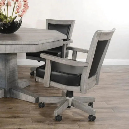 Reversible Poker Game Table Swivel Leather Chairs Set-Game Tables-Sunny D-LOOMLAN