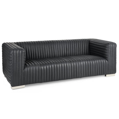 Ricciardo Black Leather Three Seater Sofa