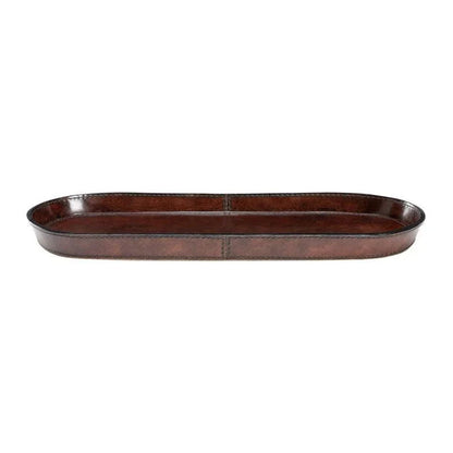 Rich Chocolate Leather Oval Valet Tray - LOOMLAN - Trays