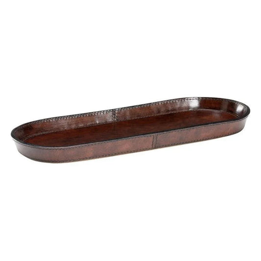 Rich Chocolate Leather Oval Valet Tray - LOOMLAN - Trays